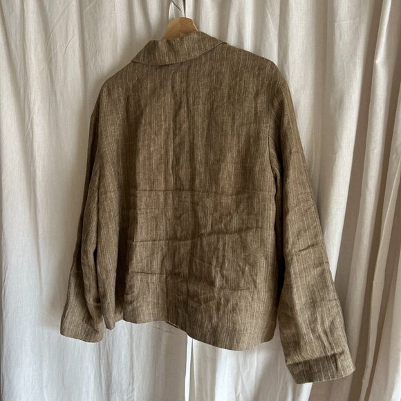 ZARA Linen Beige Striped Blazer Size M - Picture 11 of 11